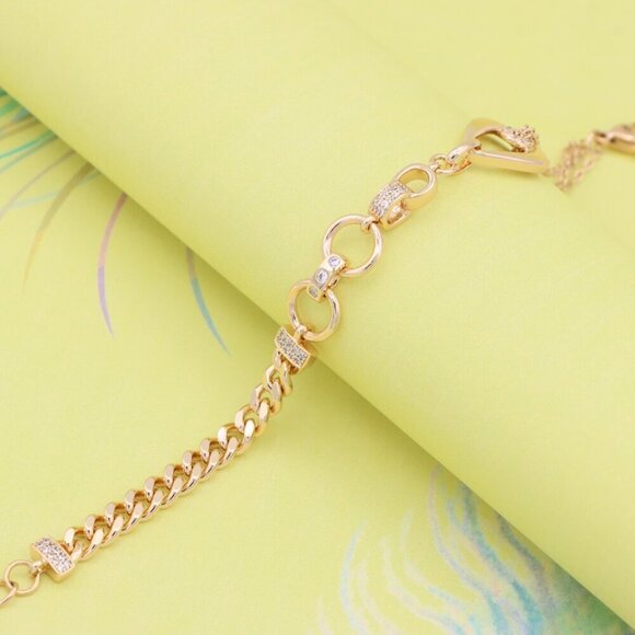 "Sparkling Rose Gold Bracelet with Elegant Round & Chain Link Detail, XPBL0909 - Picture 5 of 13